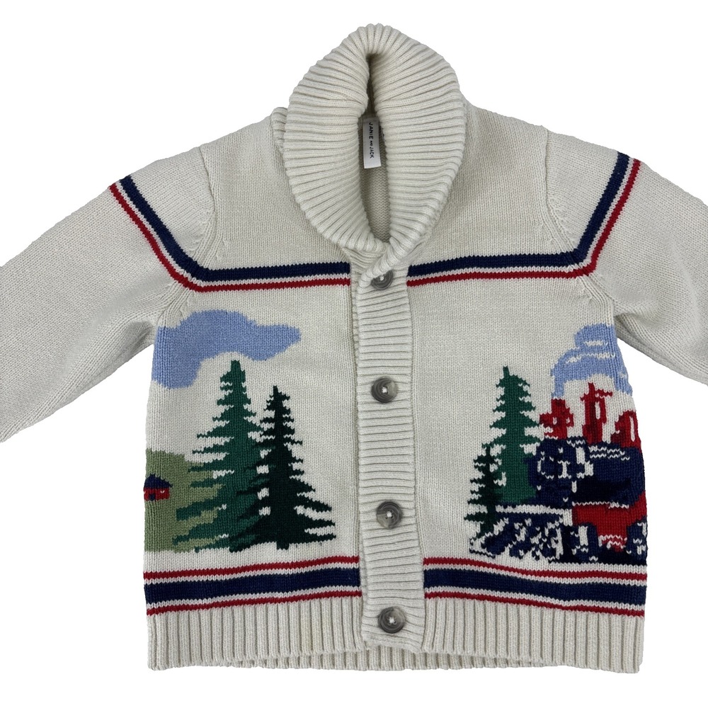 Janie and Jack The Train Cardigan Kids Sweater size 2T White